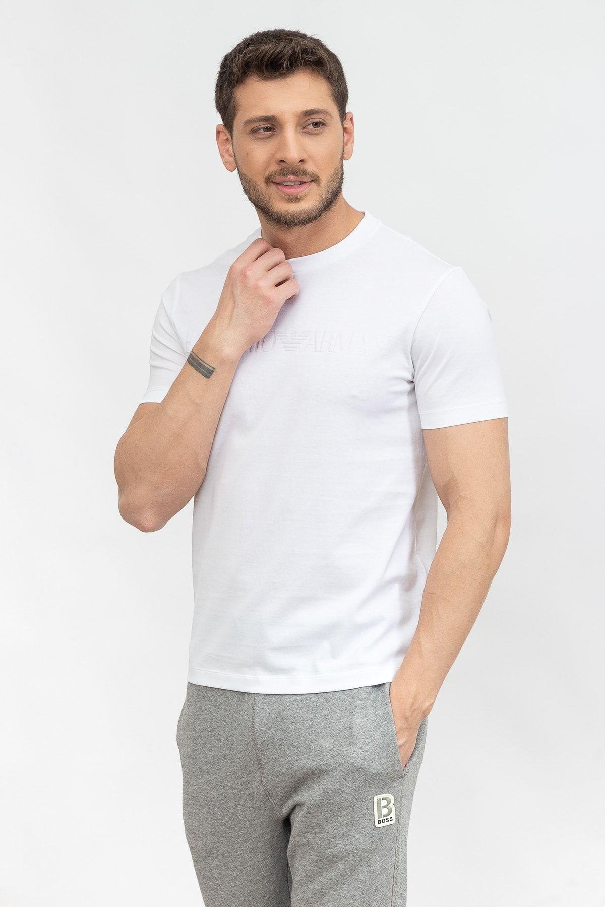 Emporio Armani Emporıo Armani Erkek Pamuklu Marka Logolu Yuvarlak Yaka Beyaz T-Shirt 8N1TD2 1JGYZ-0146