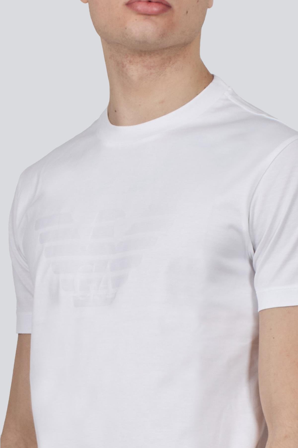 EMPORIO ARMANI Emporıo Armani Erkek Pamuklu Marka Logolu Yuvarlak Yaka Beyaz T-Shirt 8N1TD2 1JGYZ-0147