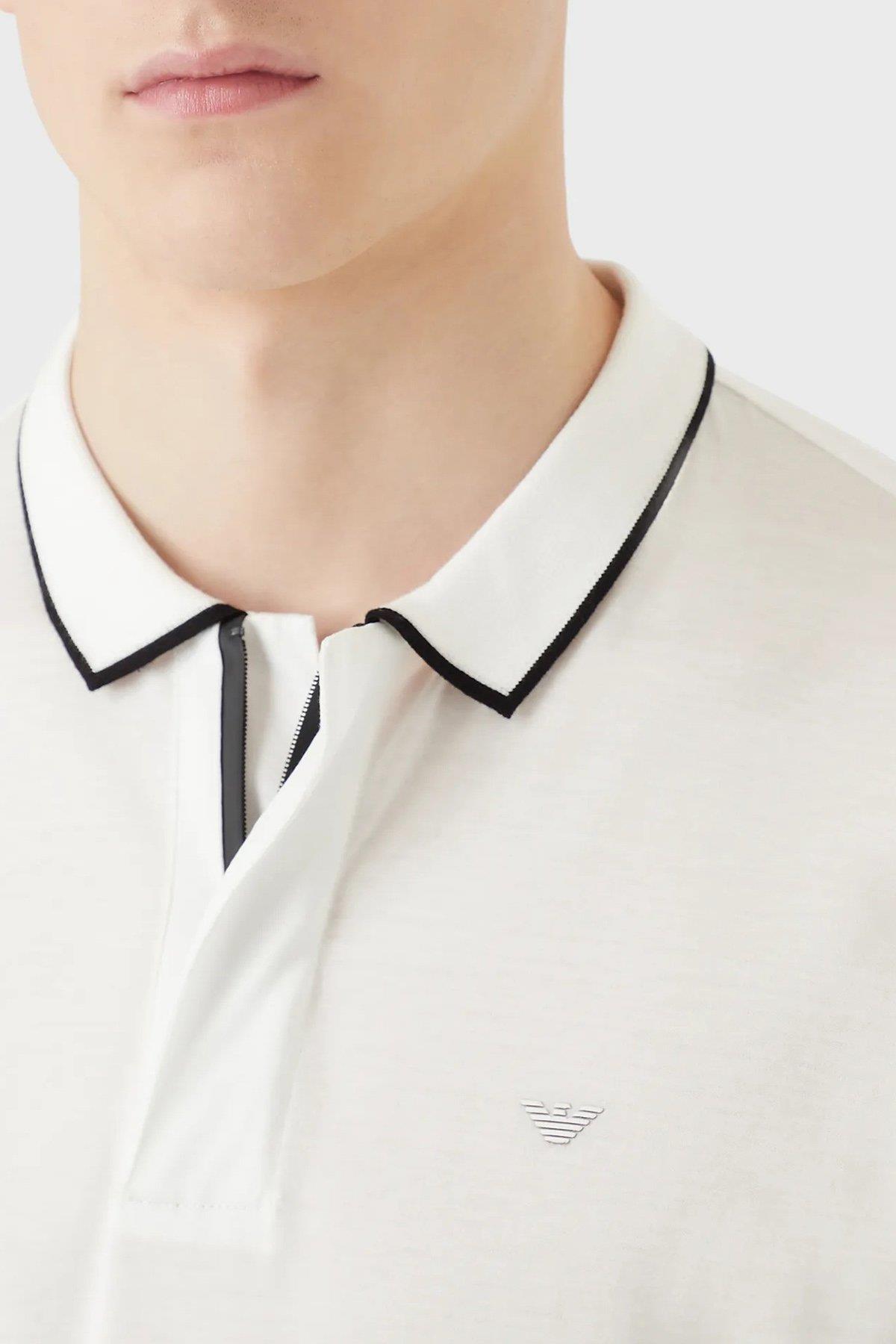 Emporio Armani Emporıo Armani Erkek Pamuklu Jersey Kumaş Marka Logolu Beyaz Polo Yaka T-Shirt 3R1F66 1JUVZ-0101