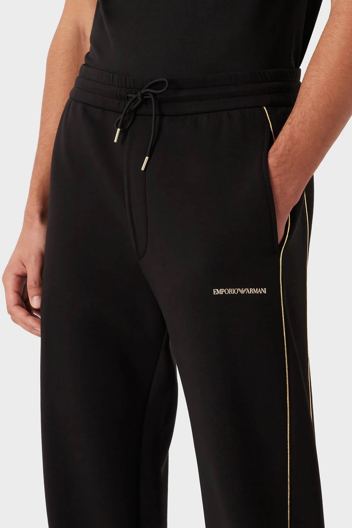 Emporio Armani Emporıo Armani Erkek Pamuklu Jersey Kumaş Marka Logolu Siyah Eşofman Altı 3R1PV0 1JHSZ-0999