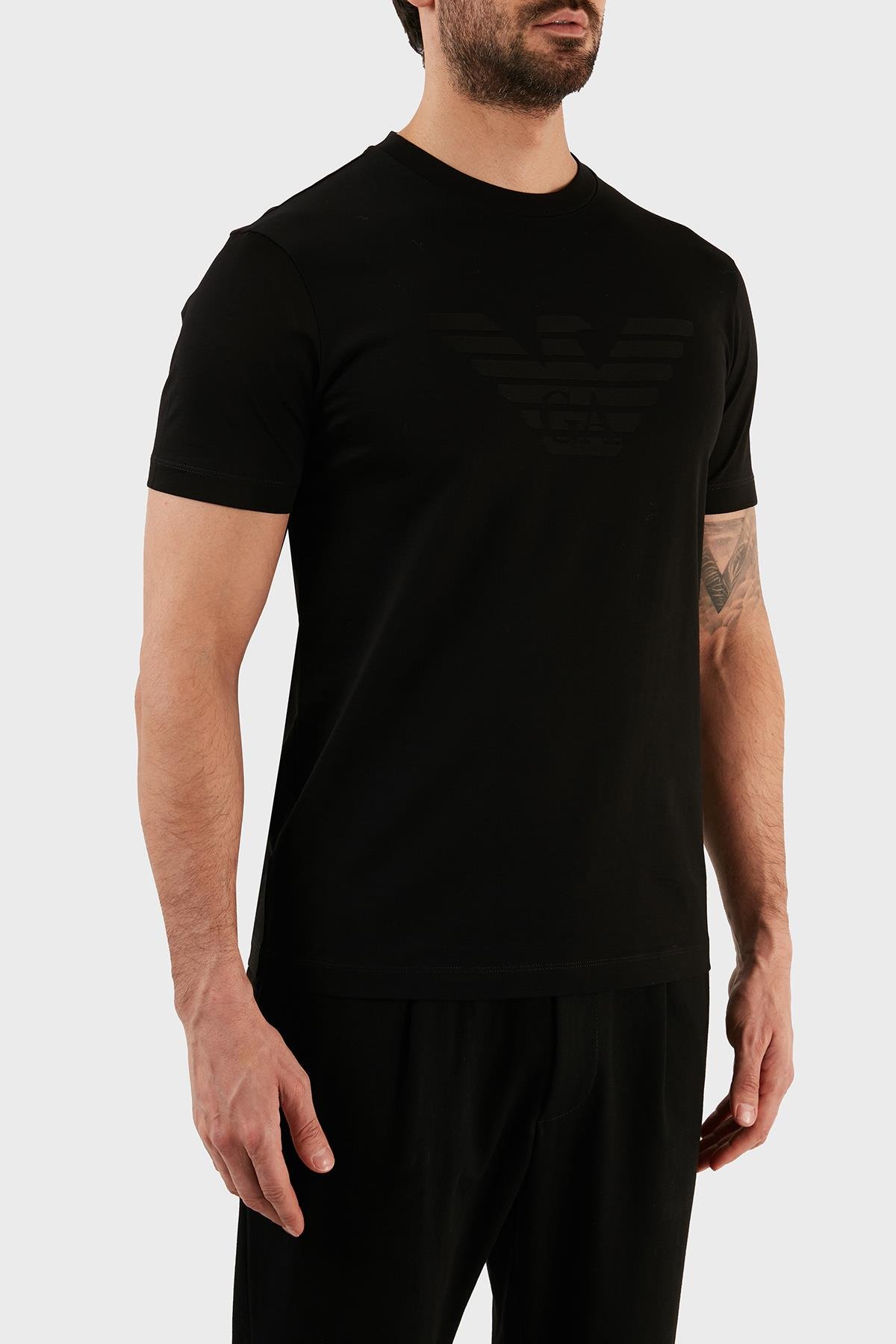 Emporio Armani Emporıo Armani Erkek Pamuklu Marka Logolu Yuvarlak Yaka Siyah T-Shirt 8N1TD2 1JGYZ-0022