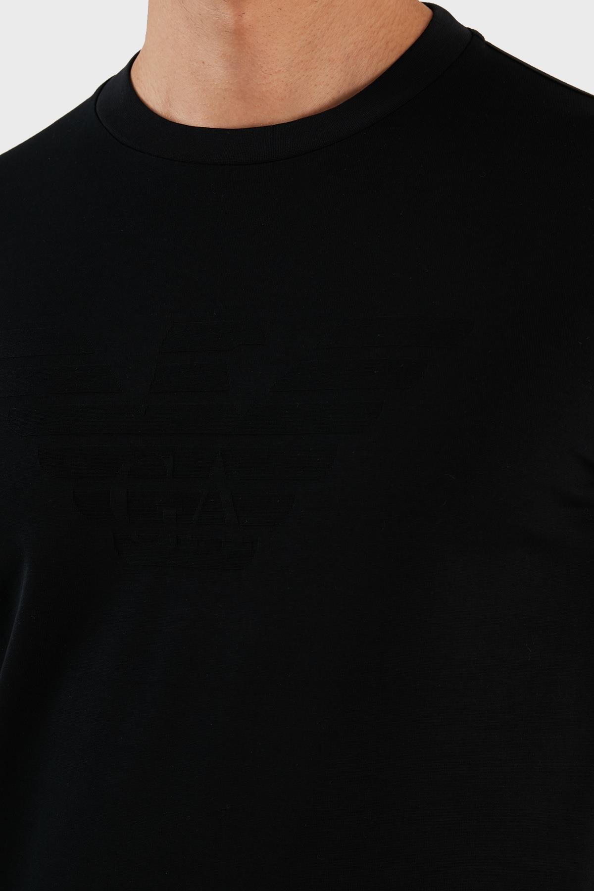 Emporio Armani Emporıo Armani Erkek Pamuklu Marka Logolu Yuvarlak Yaka Mavi T-Shirt 8N1TD2 1JGYZ-0975