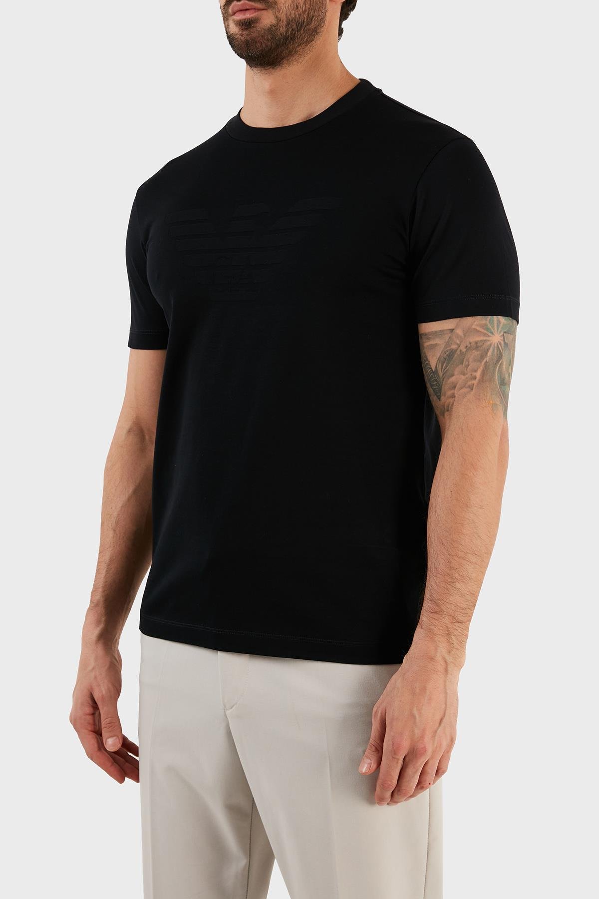 Emporio Armani Emporıo Armani Erkek Pamuklu Marka Logolu Yuvarlak Yaka Mavi T-Shirt 8N1TD2 1JGYZ-0975