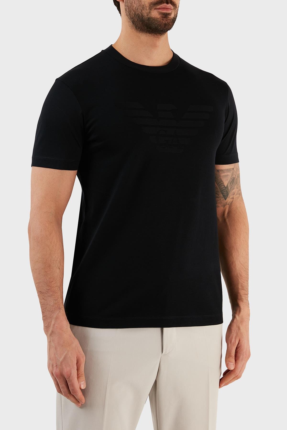 Emporio Armani Emporıo Armani Erkek Pamuklu Marka Logolu Yuvarlak Yaka Mavi T-Shirt 8N1TD2 1JGYZ-0975