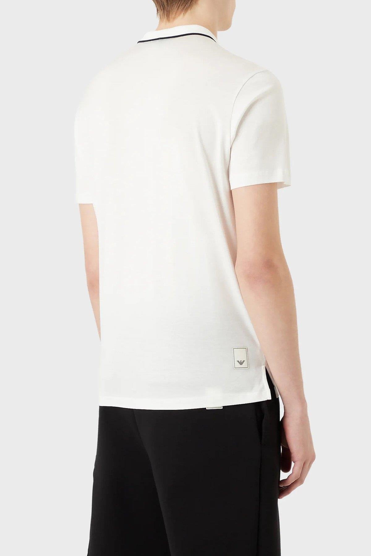 Emporio Armani Emporıo Armani Erkek Pamuklu Jersey Kumaş Marka Logolu Beyaz Polo Yaka T-Shirt 3R1F66 1JUVZ-0101
