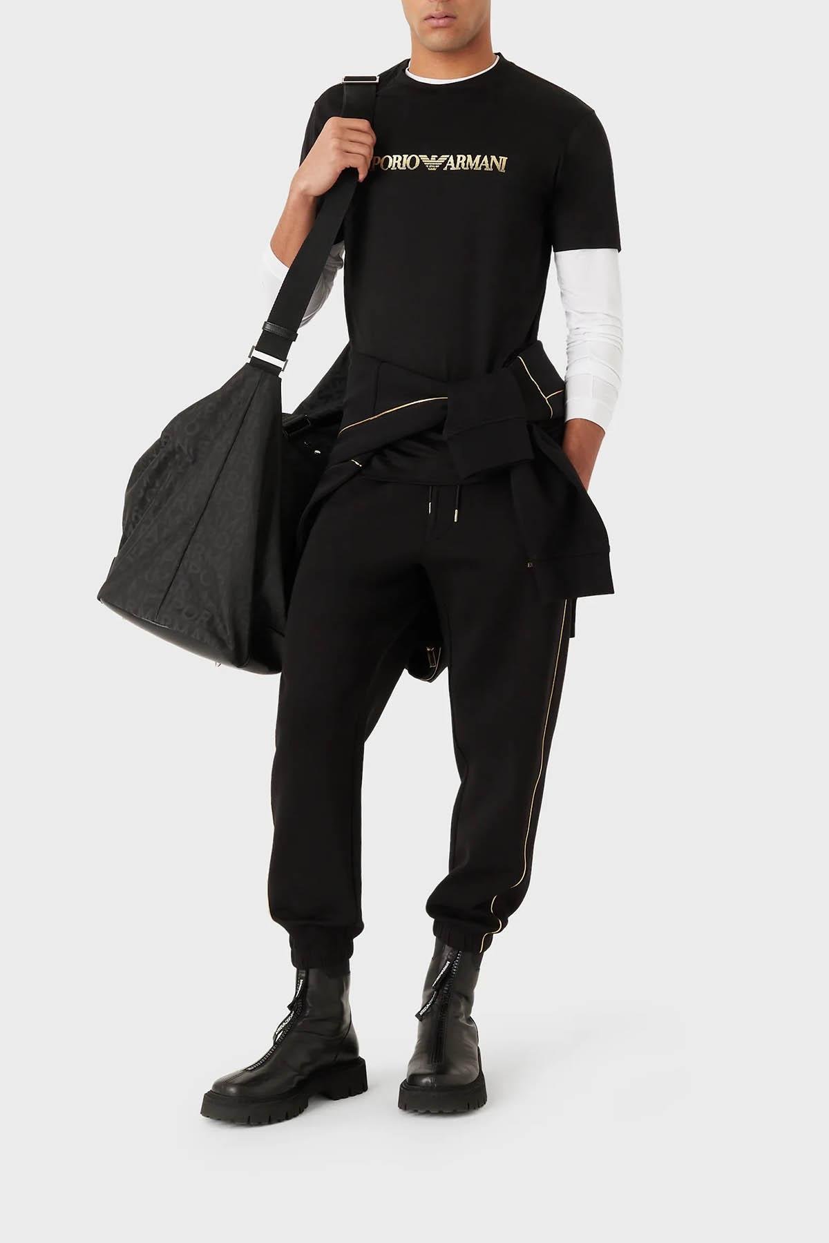 Emporio Armani Emporıo Armani Erkek Pamuklu Jersey Kumaş Marka Logolu Siyah Eşofman Altı 3R1PV0 1JHSZ-0999