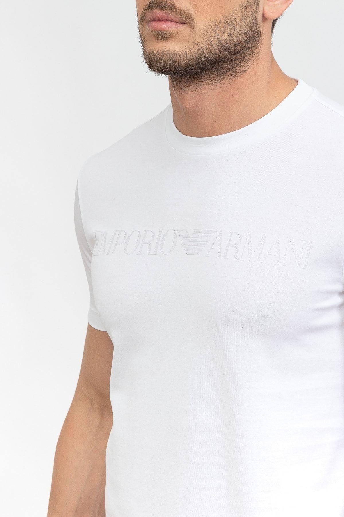 Emporio Armani Emporıo Armani Erkek Pamuklu Marka Logolu Yuvarlak Yaka Beyaz T-Shirt 8N1TD2 1JGYZ-0146