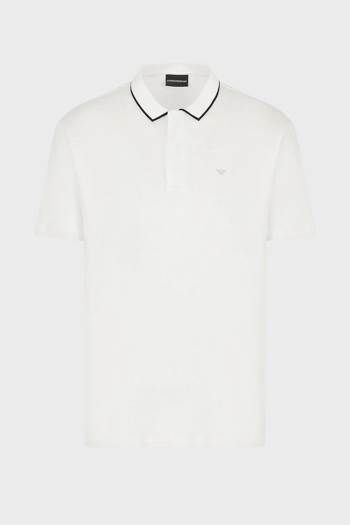 Emporio Armani Emporıo Armani Erkek Pamuklu Jersey Kumaş Marka Logolu Beyaz Polo Yaka T-Shirt 3R1F66 1JUVZ-0101