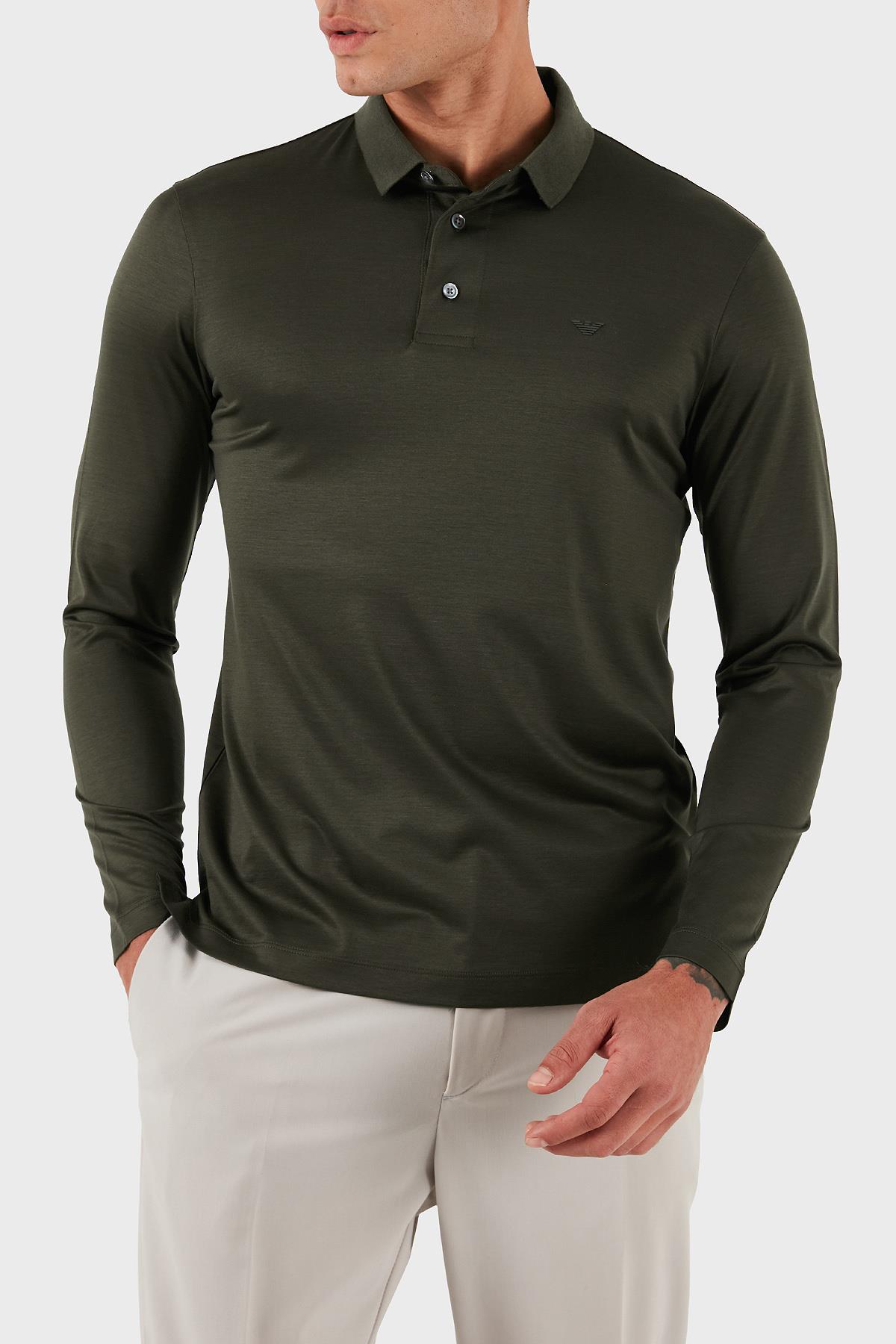 Emporio Armani Emporıo Armani Erkek Polo Yaka Uzun Kollu Pamuklu Rahat Kesim Yeşil Polo Yaka T-Shirt 8N1F97 1JUVZ-U8120