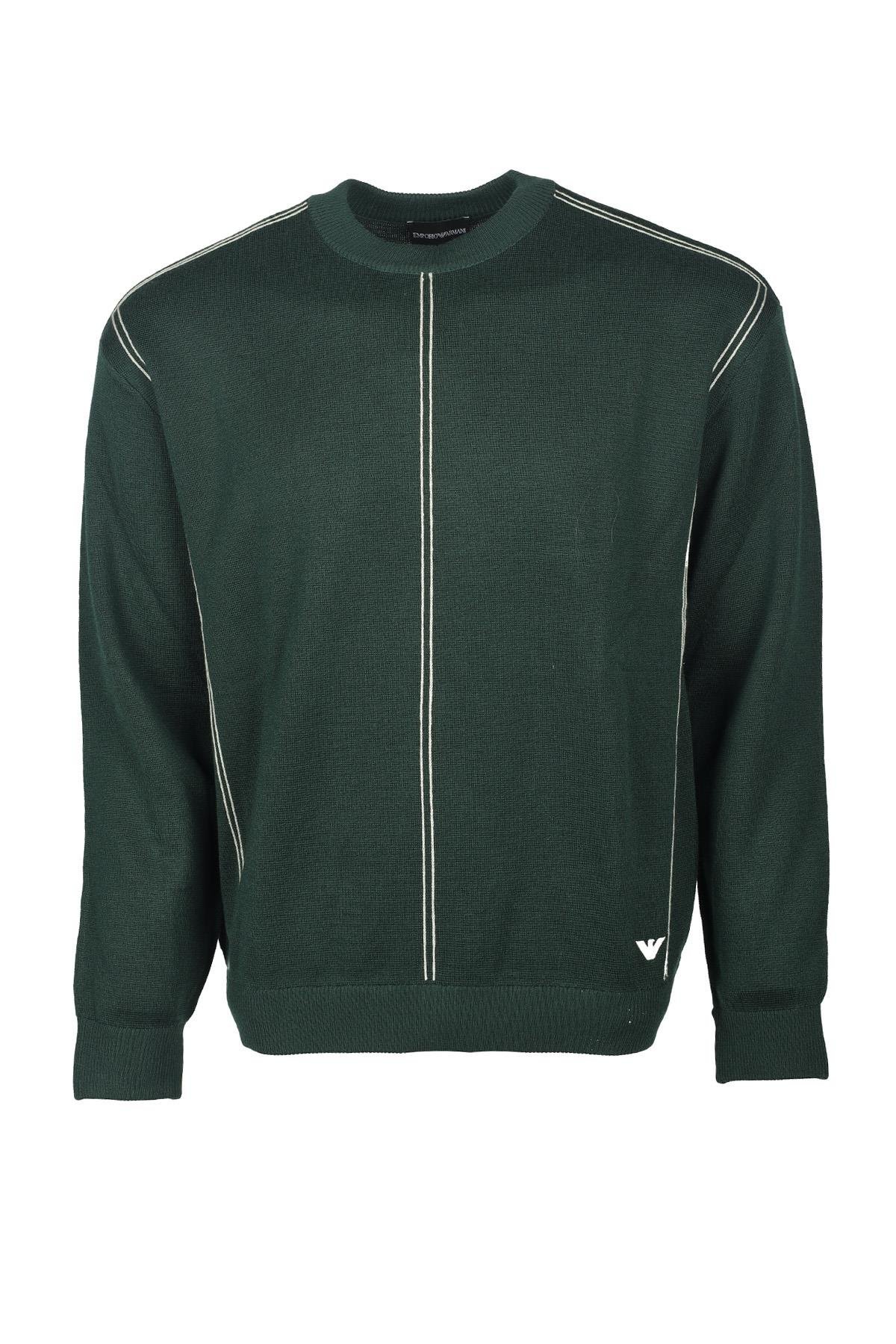 Emporio Armani Emporıo Armani Erkek Regular Fit Pamuklu Bisiklet Yaka Uzun Kollu Yeşil Kazak 6R1MX3 1MOZZ-0565