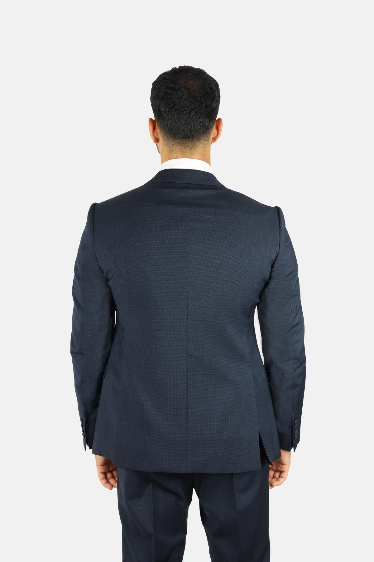 Emporio Armani Emporıo Armani Erkek Regular Fit Düz Kesim Mikro Desenli Saf Yün Lacivert Takım Elbise EM000098 TE16852-FB199
