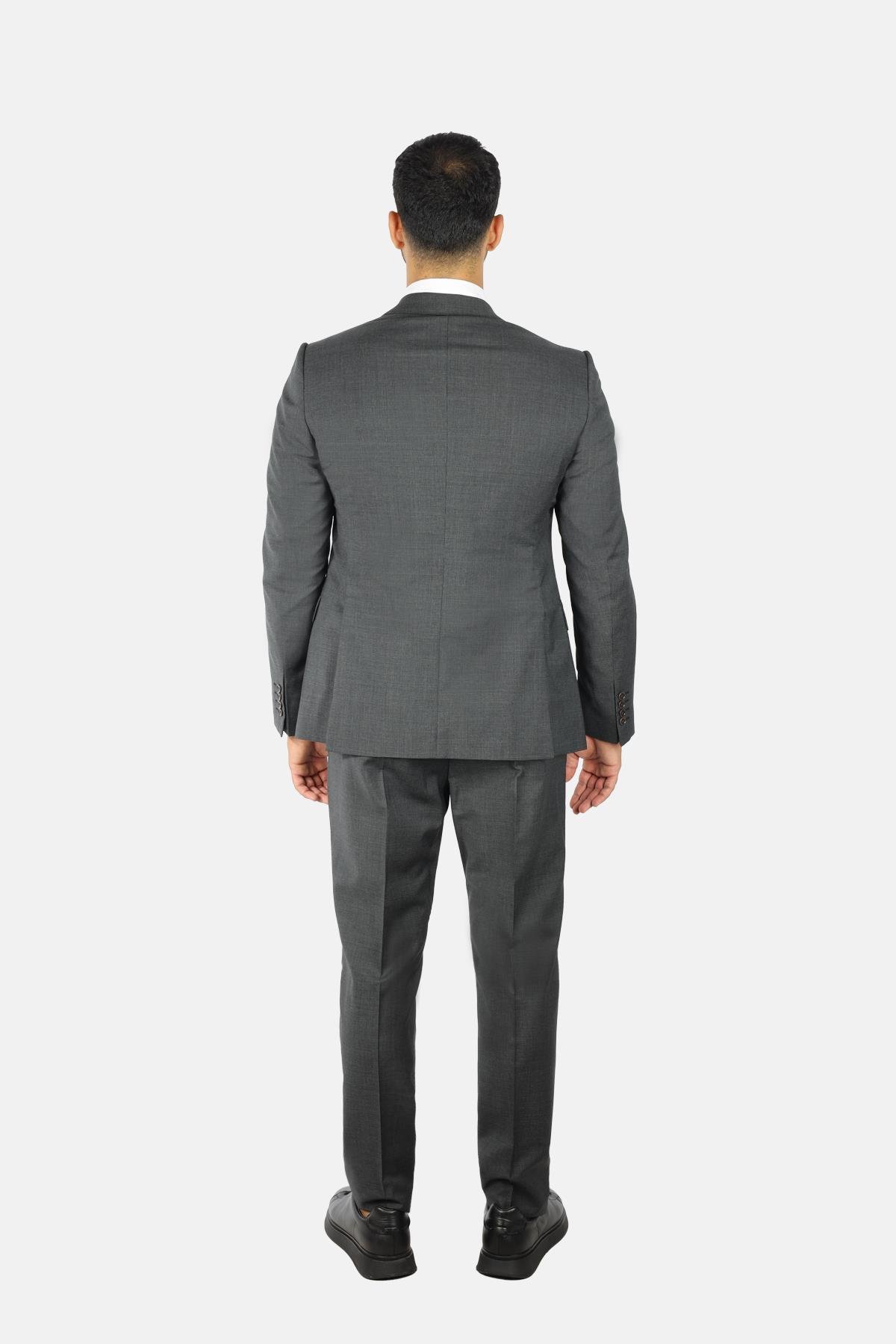 Emporio Armani Emporıo Armani Erkek Regular Fit Düz Kesim Mikro Desenli Saf Yün Gri Takım Elbise EM000098 TE16852-F8076