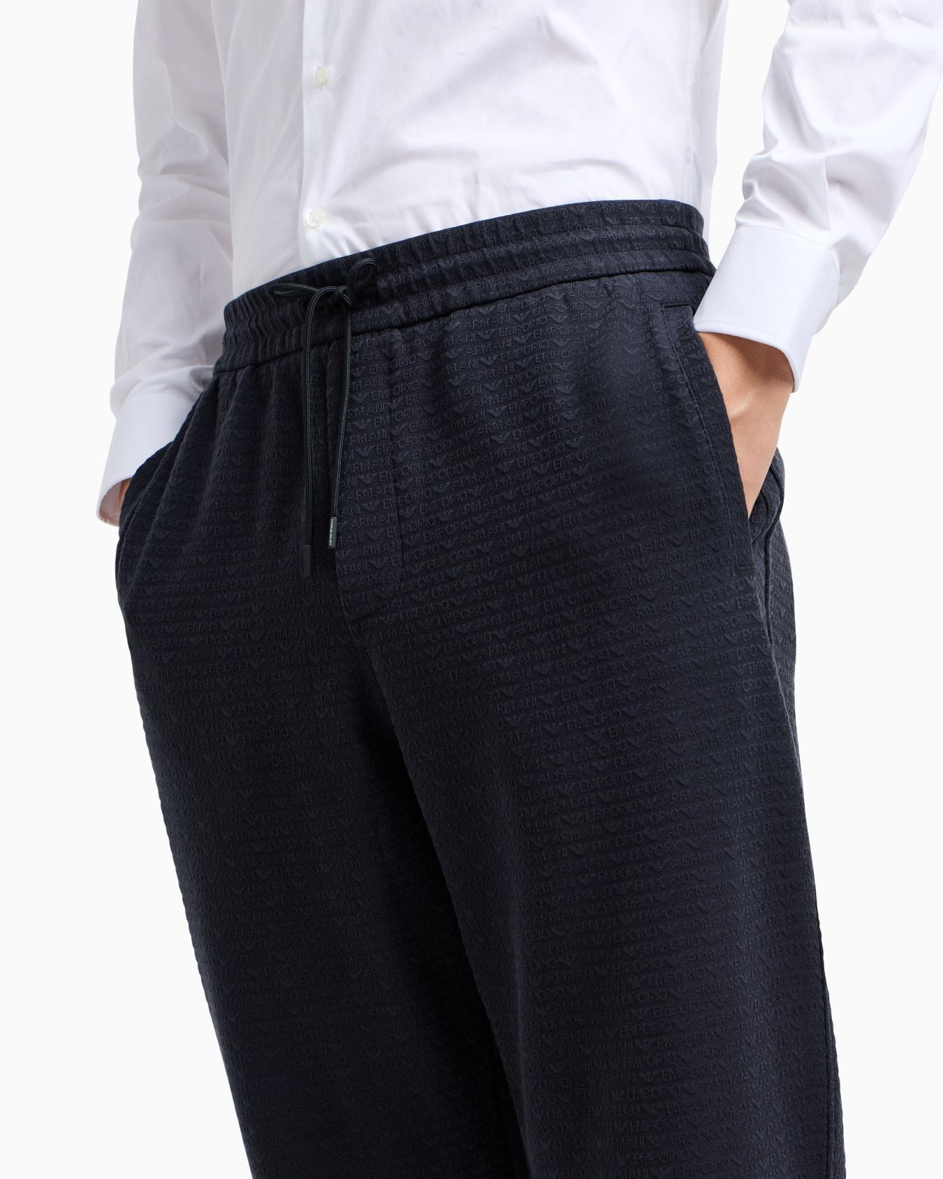 EMPORIO ARMANI Emporıo Armani Erkek Regular Fit Jakarlı Lastikli Bağcıklı Bel Lacivert Spor Eşofman Takımı EM001106 AF13700-UB118