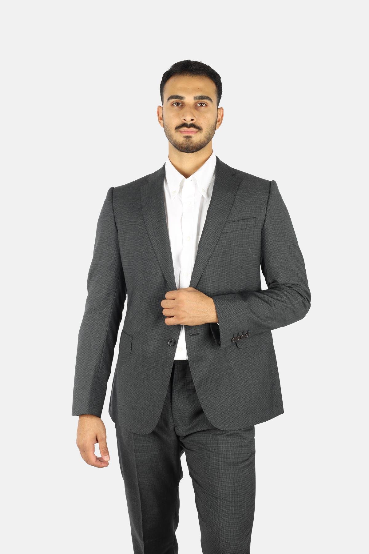 Emporio Armani Emporıo Armani Erkek Regular Fit Düz Kesim Mikro Desenli Saf Yün Gri Takım Elbise EM000098 TE16852-F8076
