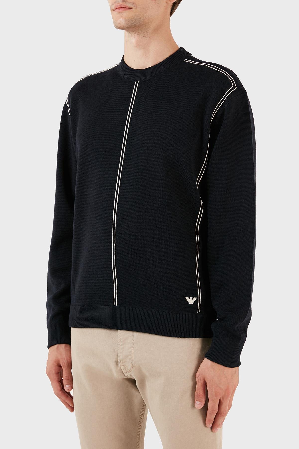 Emporio Armani Emporıo Armani Erkek Regular Fit Pamuklu Bisiklet Yaka Uzun Kollu Lacivert Kazak 6R1MX3 1MOZZ-0920