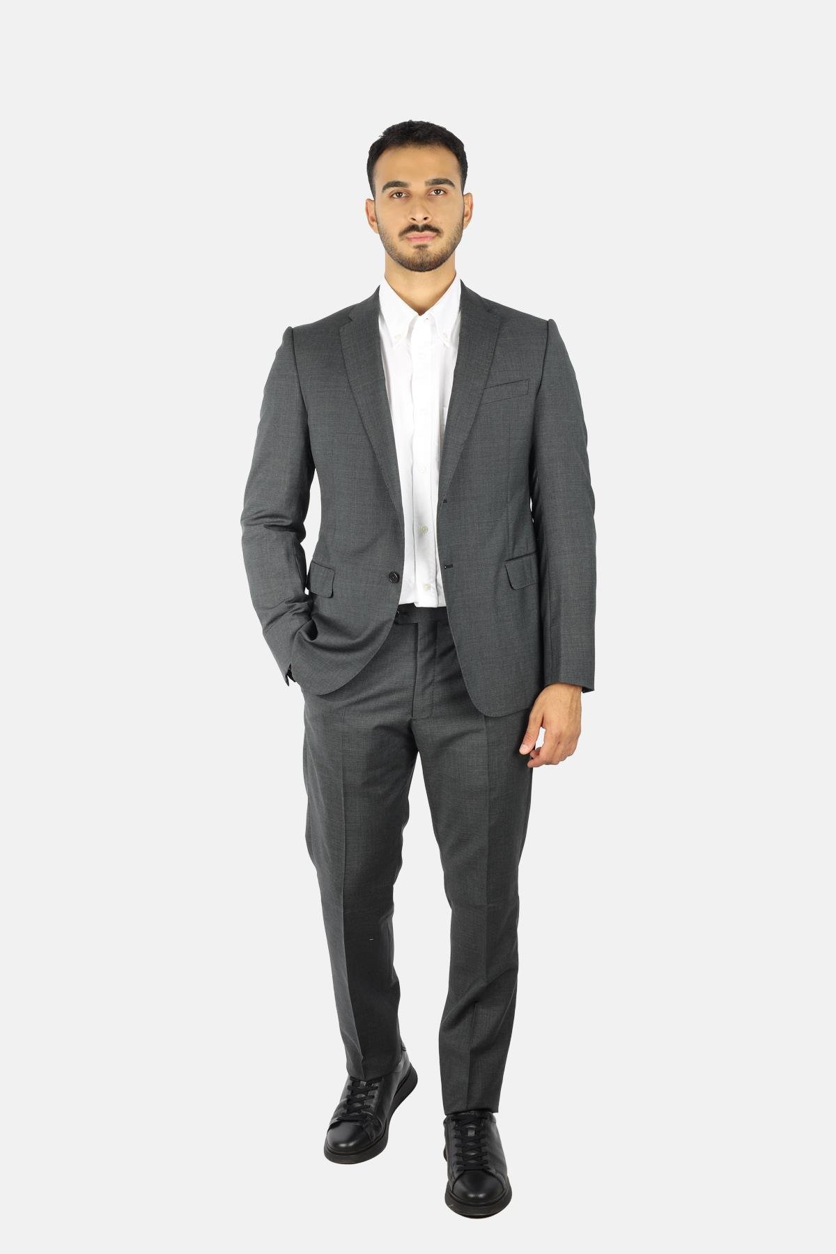 Emporio Armani Emporıo Armani Erkek Regular Fit Düz Kesim Mikro Desenli Saf Yün Gri Takım Elbise EM000098 TE16852-F8076