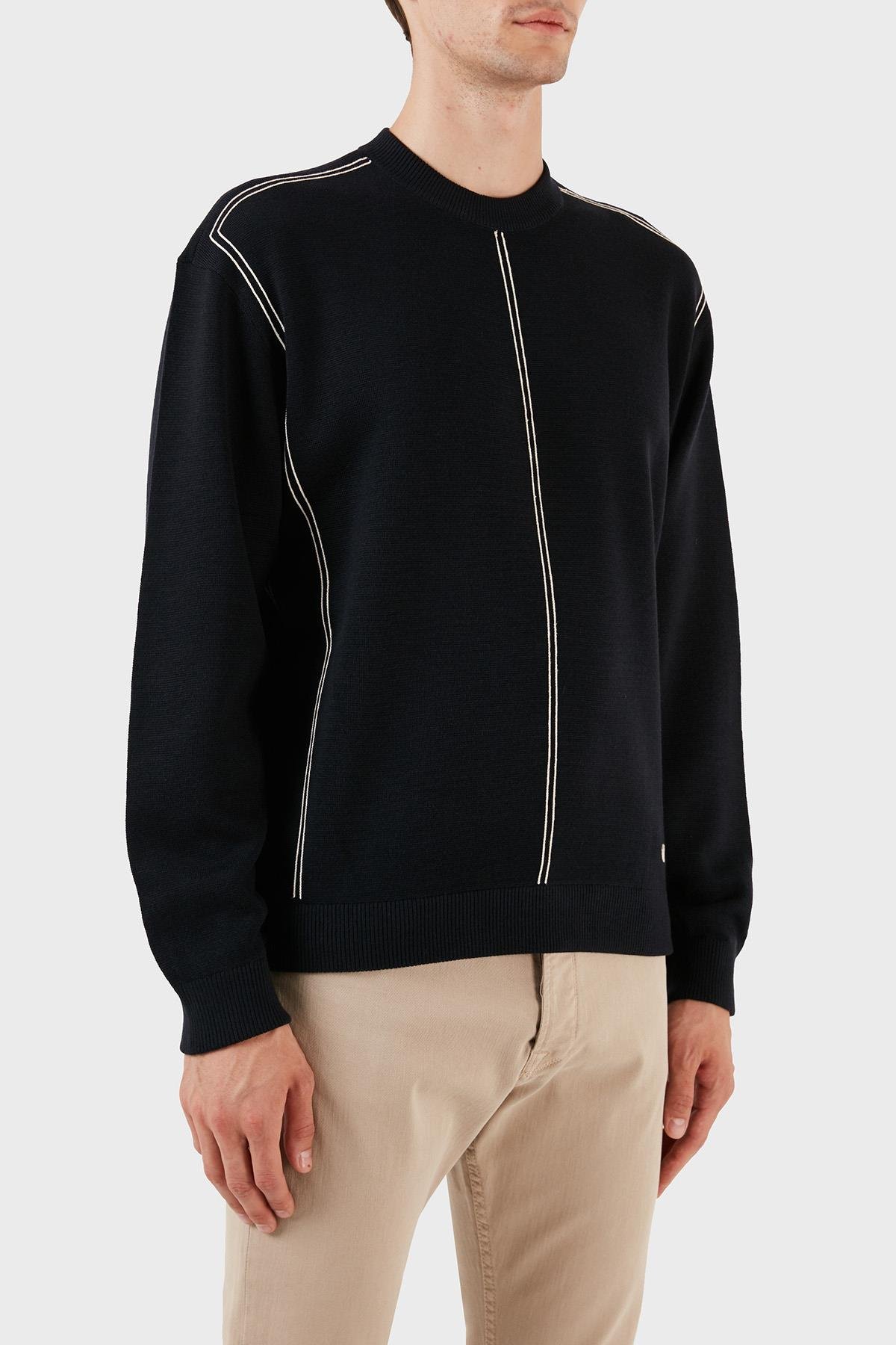 Emporio Armani Emporıo Armani Erkek Regular Fit Pamuklu Bisiklet Yaka Uzun Kollu Lacivert Kazak 6R1MX3 1MOZZ-0920