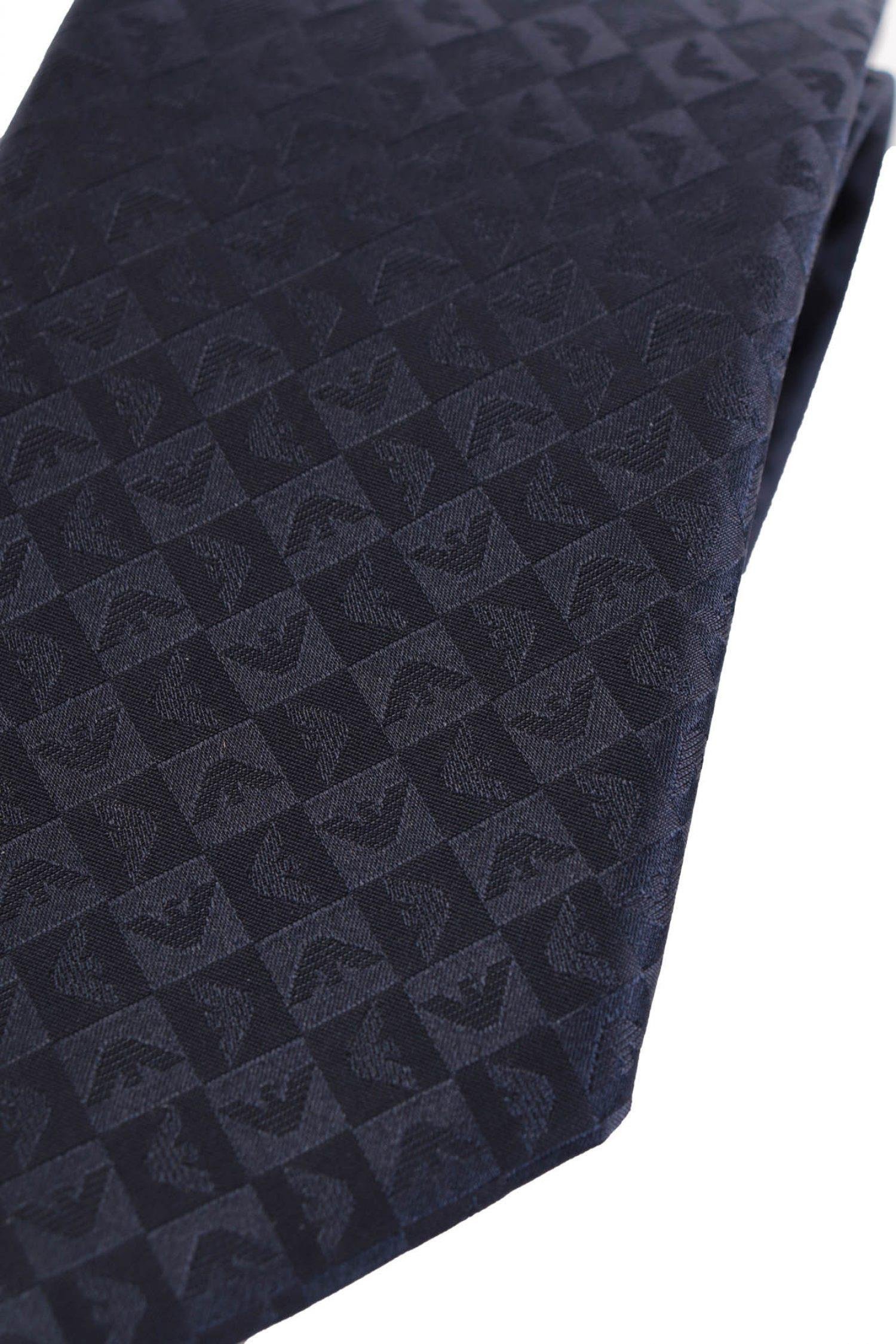 Emporio Armani Emporıo Armani Erkek Saf İpek Kumaş Kare Kartal Desenli Lacivert Kravat 340075 2R612-00136