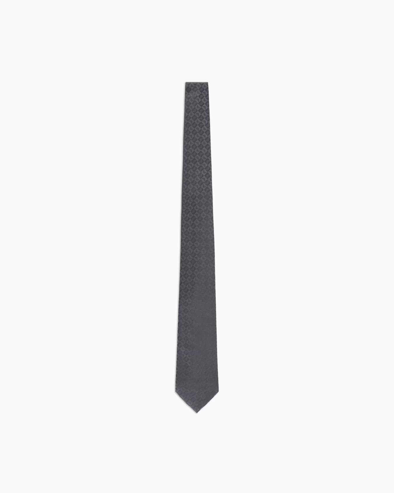 EMPORIO ARMANI Emporıo Armani Erkek Saf İpek Kumaş Kare Kartal Desenli Gri Kravat 340075 2R612-00041