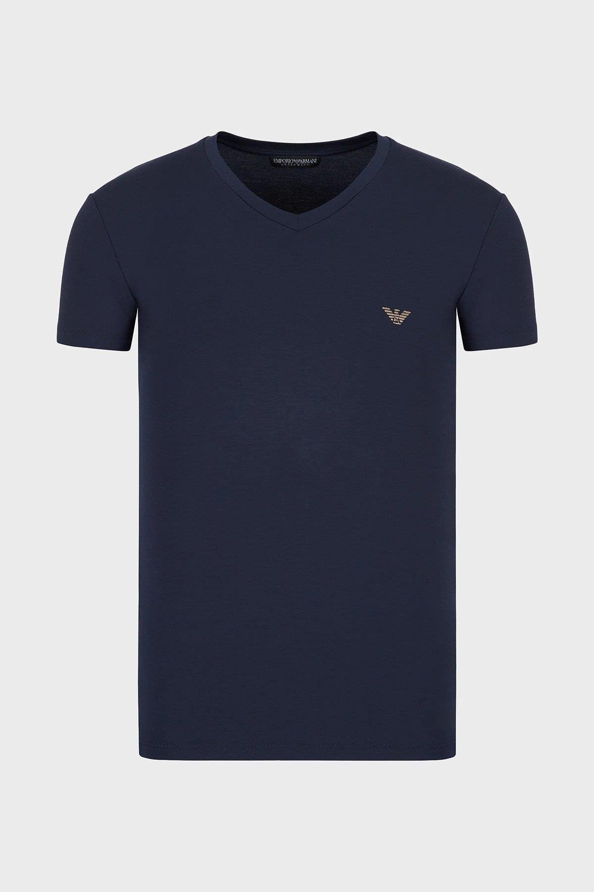 Emporio Armani Emporıo Armani Erkek Slim Fit Kısa Kollu Pamuklu Mavi T-Shirt 110810 2F511-00135