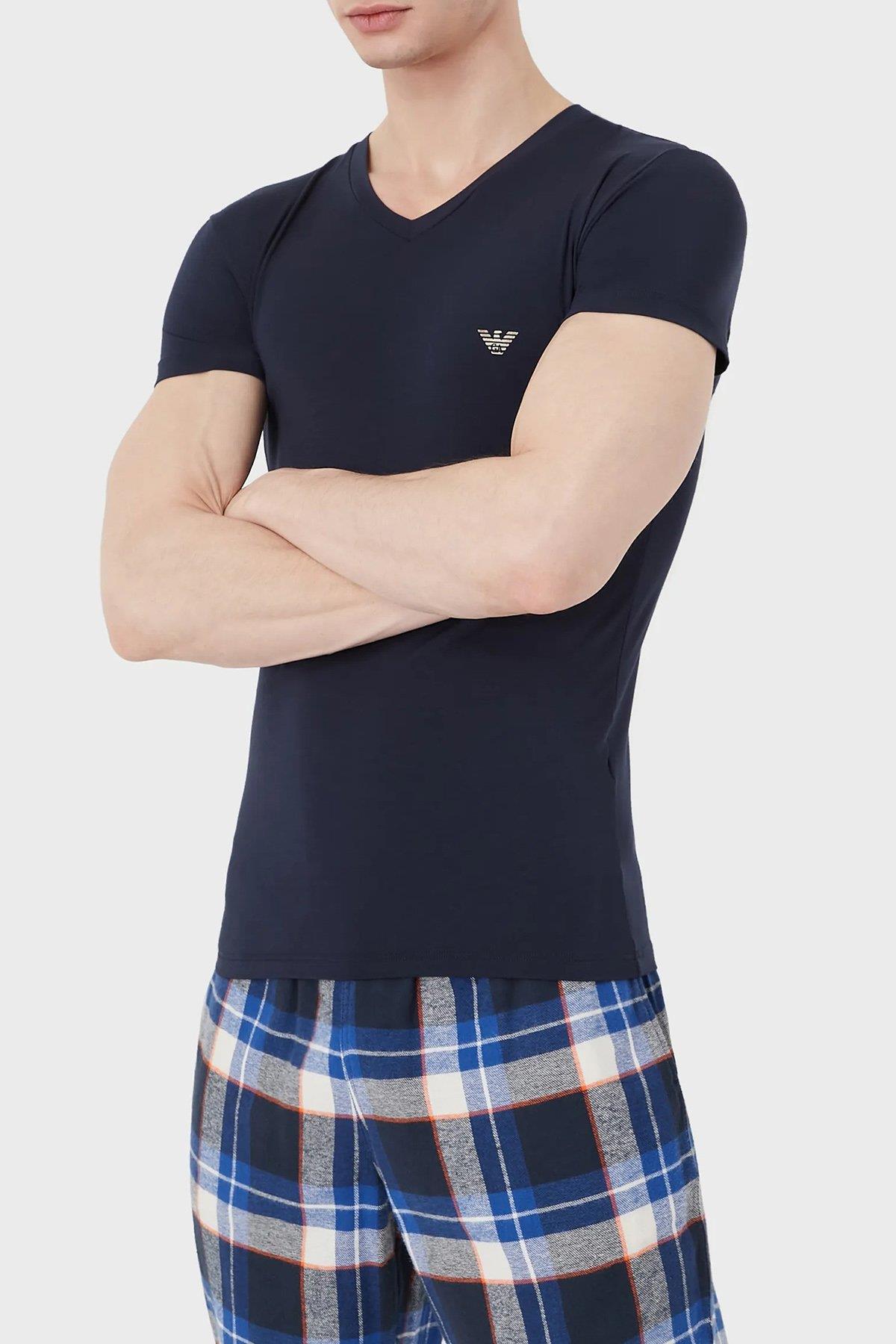 Emporio Armani Emporıo Armani Erkek Slim Fit Kısa Kollu Pamuklu Mavi T-Shirt 110810 2F511-00135