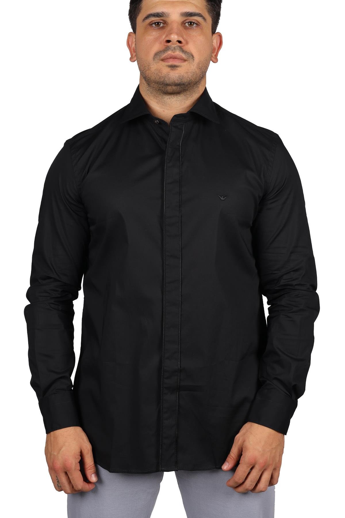 Emporio Armani Emporıo Armani Erkek Uzun Kol Normal Gömlek Yaka Günlük Siyah Gömlek 3R1CN6 1K01Z-0090