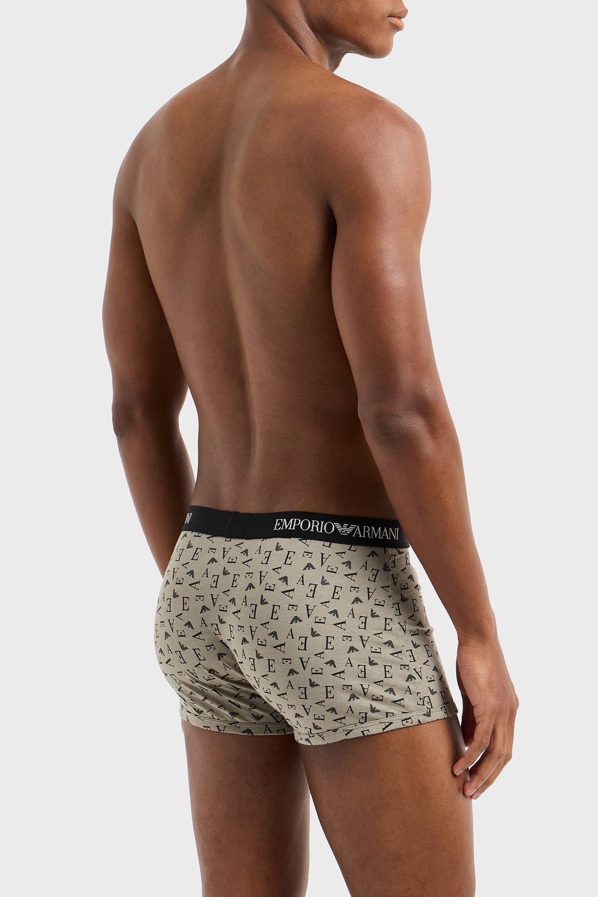 EMPORIO ARMANI Emporıo Armani Erkek Yumuşak Pamuklu Logolu Elastik Bel Bantlı 3'lü Çok Renkli Boxer EM000260 AF10800-MC112