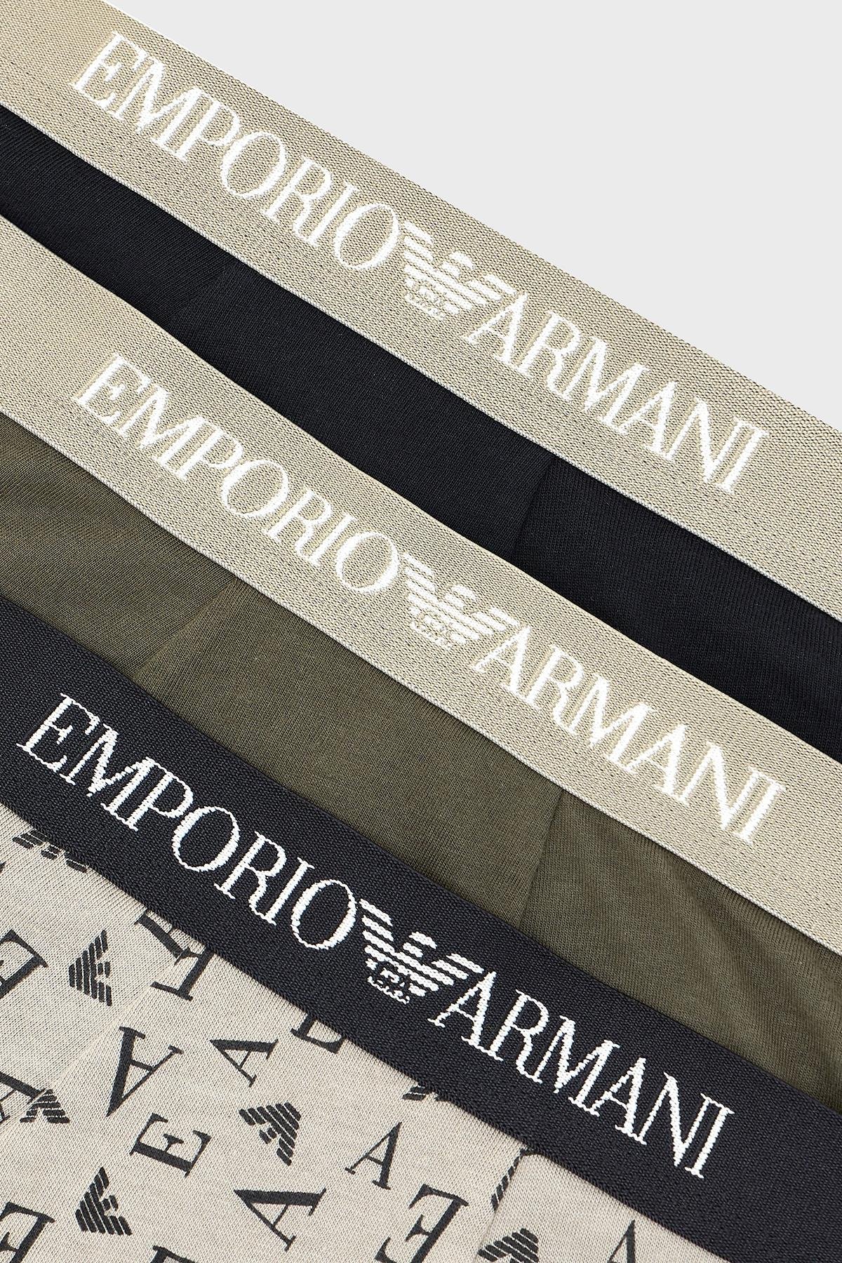 EMPORIO ARMANI Emporıo Armani Erkek Yumuşak Pamuklu Logolu Elastik Bel Bantlı 3'lü Çok Renkli Boxer EM000260 AF10800-MC112