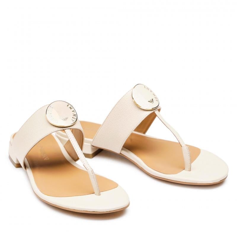 Emporio Armani Emporıo Armani Kadın İnce Tabanlı Parmak Arası Bej Sandalet X3Q078 XF636-BEJ