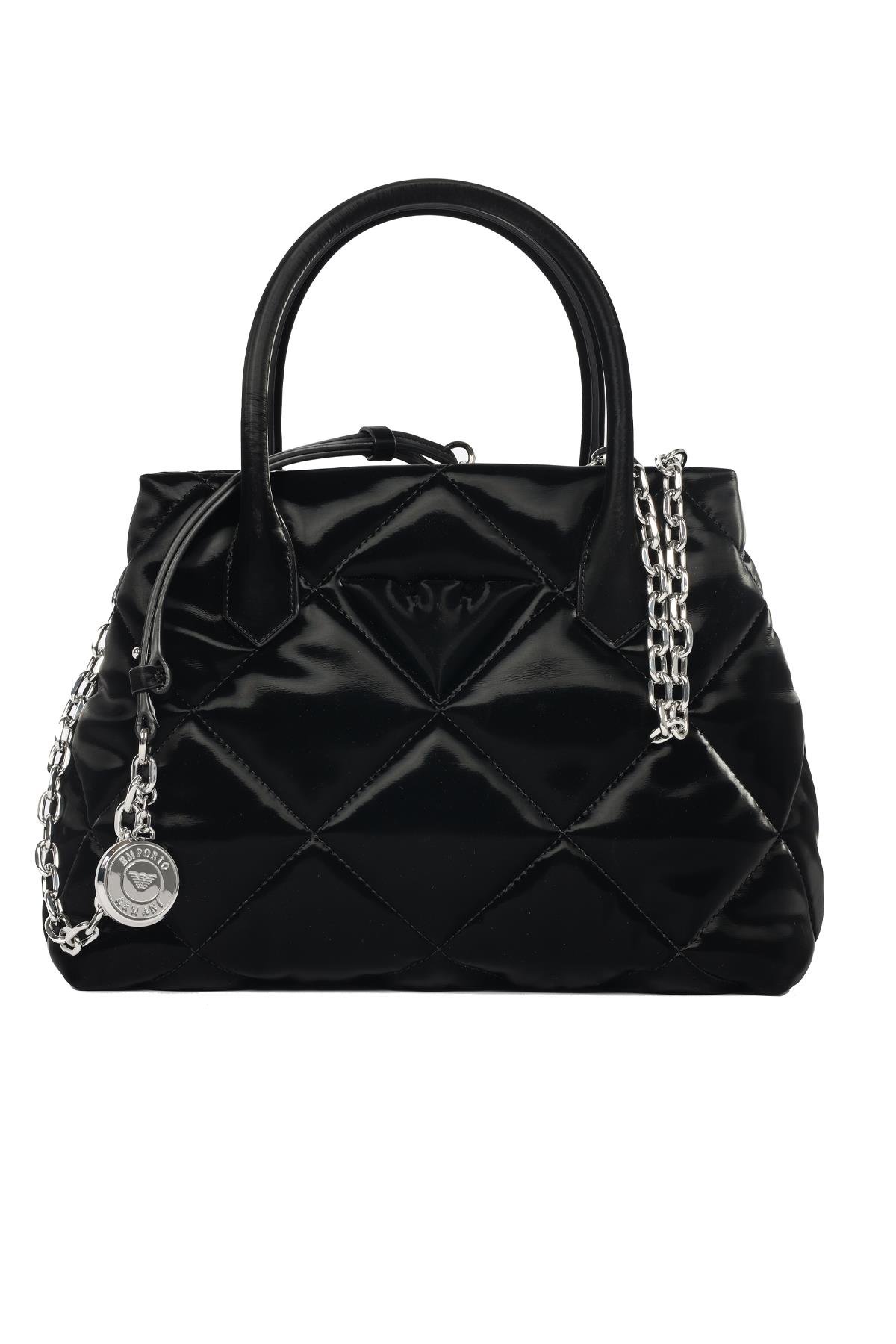 Emporio Armani Emporıo Armani Kadın Logolu Deri Fermuarlı Günlük Kullanım Siyah Omuz Çantası Y3D269 YWE7E-80001