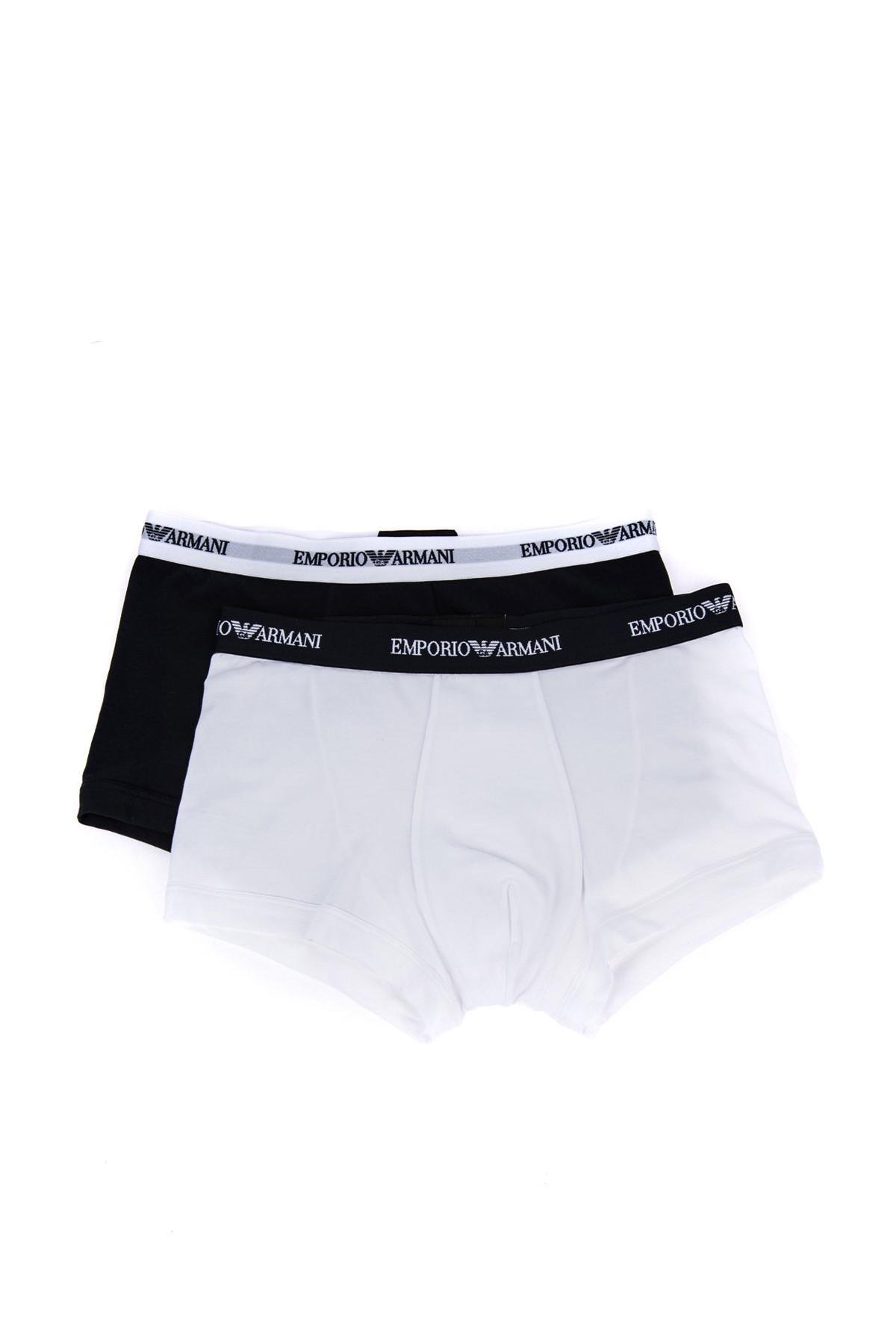 Emporio Armani Emporıo Body Erkek Pamuklu Logolu Lastikli Normal Bel Siyah-Beyaz Boxer CC717 111210-410