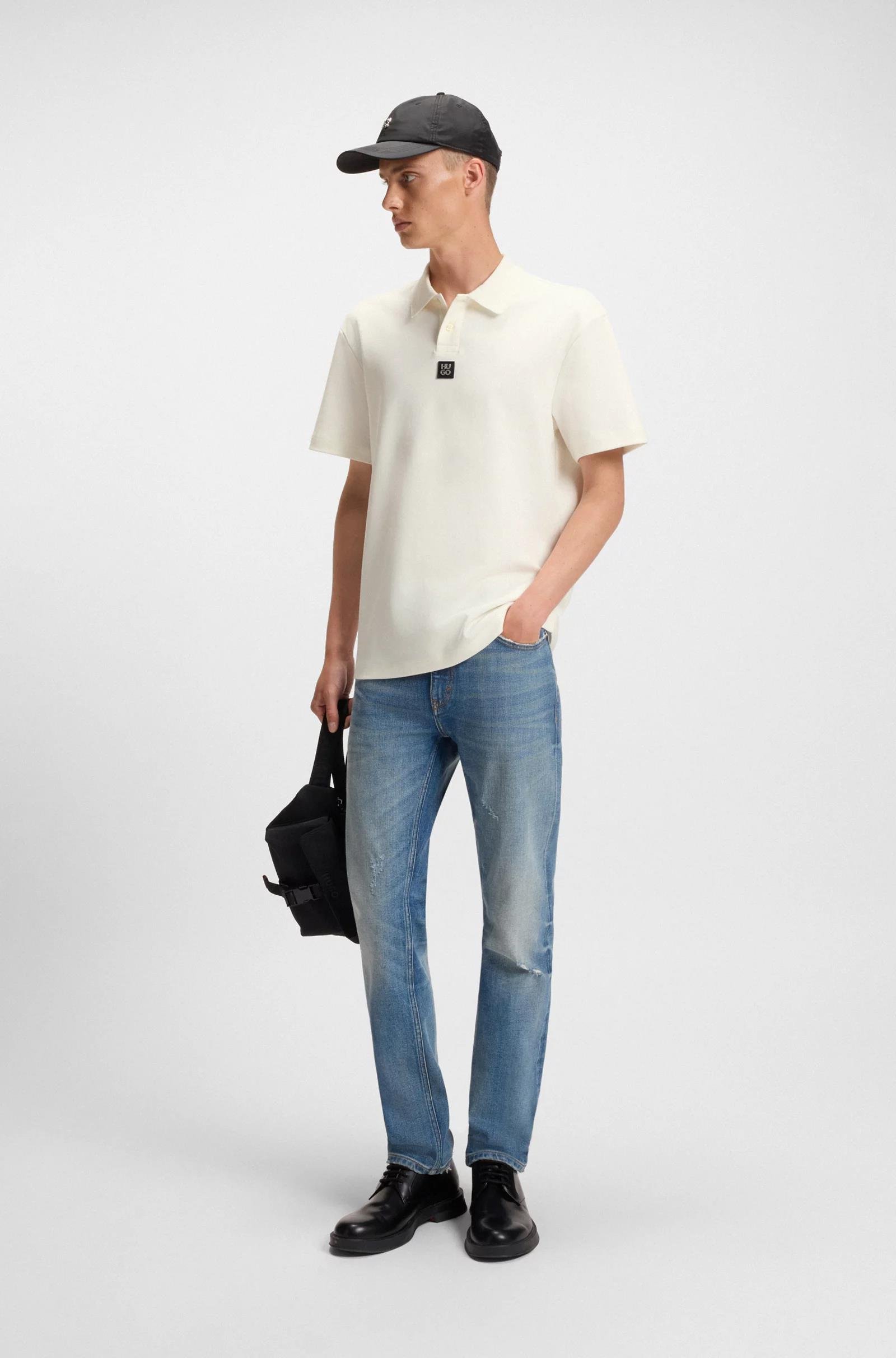 HUGO HUGO Erkek Dokuma Polo Yaka Kısa Kol Günlük Ekru Polo Yaka T-Shirt 50517638-103