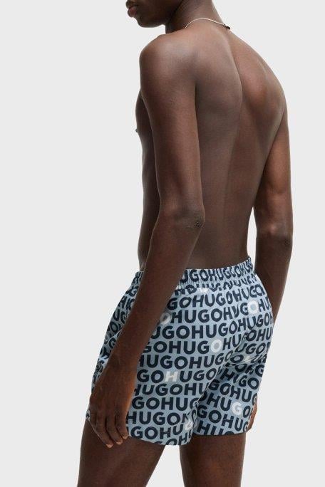 HUGO HUGO Erkek HUGO Yazı Desenli Kısa Boy Cepli Mavi Mayo 50535412-483
