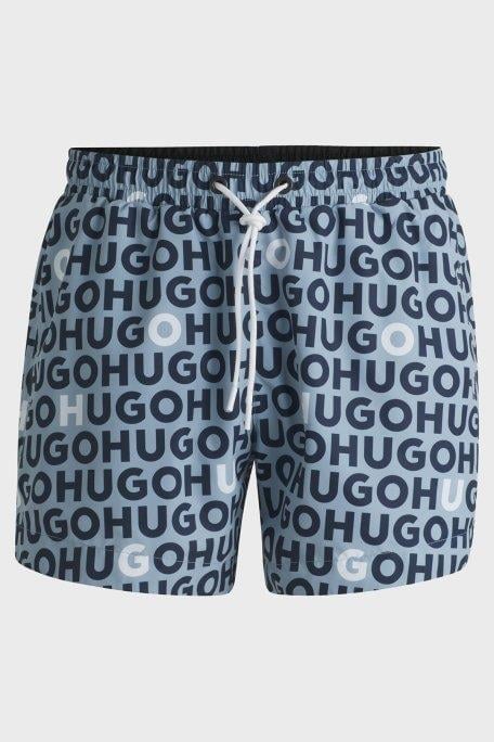 HUGO HUGO Erkek HUGO Yazı Desenli Kısa Boy Cepli Mavi Mayo 50535412-483