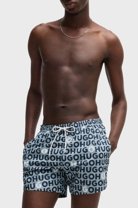 HUGO HUGO Erkek HUGO Yazı Desenli Kısa Boy Cepli Mavi Mayo 50535412-483