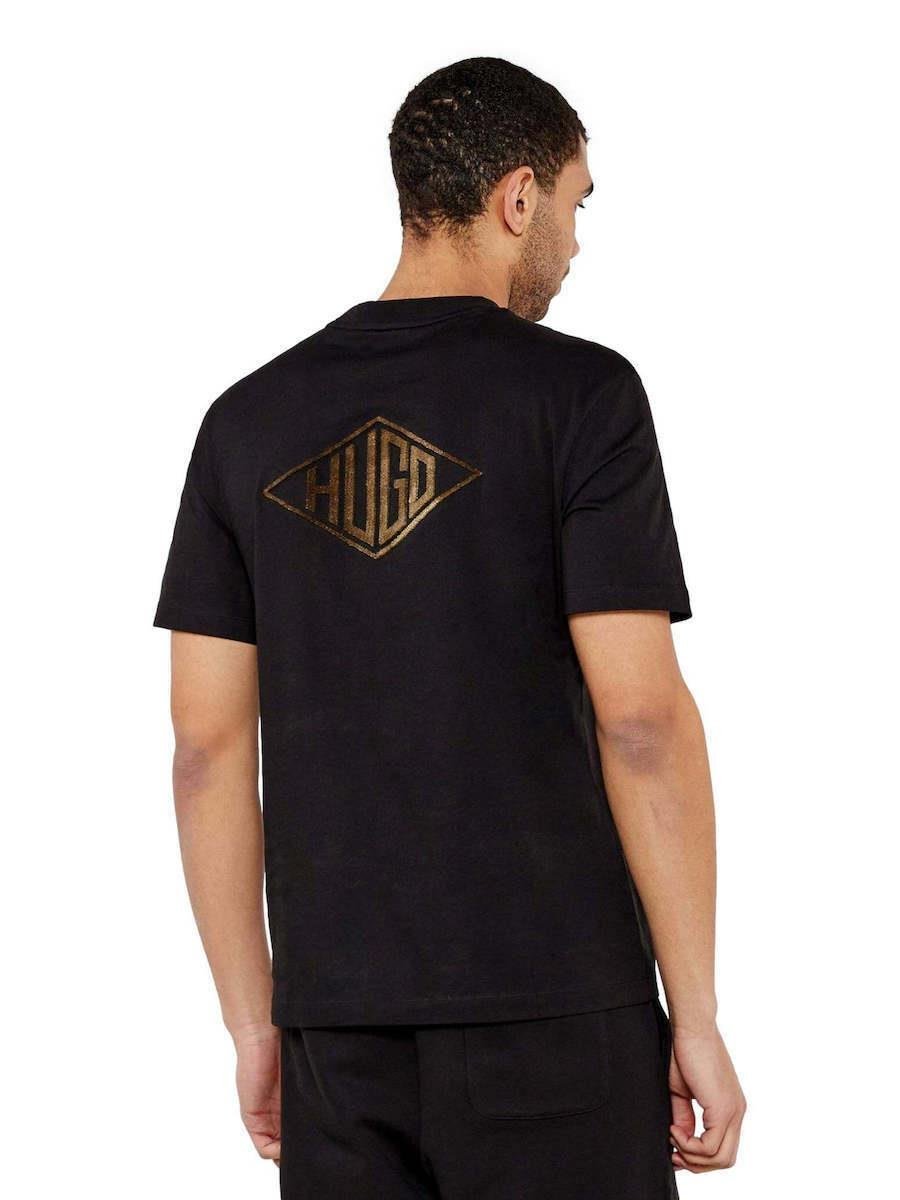 HUGO HUGO Erkek Kısa Kol Bisiklet Yaka Gögüs Ortası Ve Sırt Bölümü HUGO Yazılı Siyah T-Shirt 50534951-001