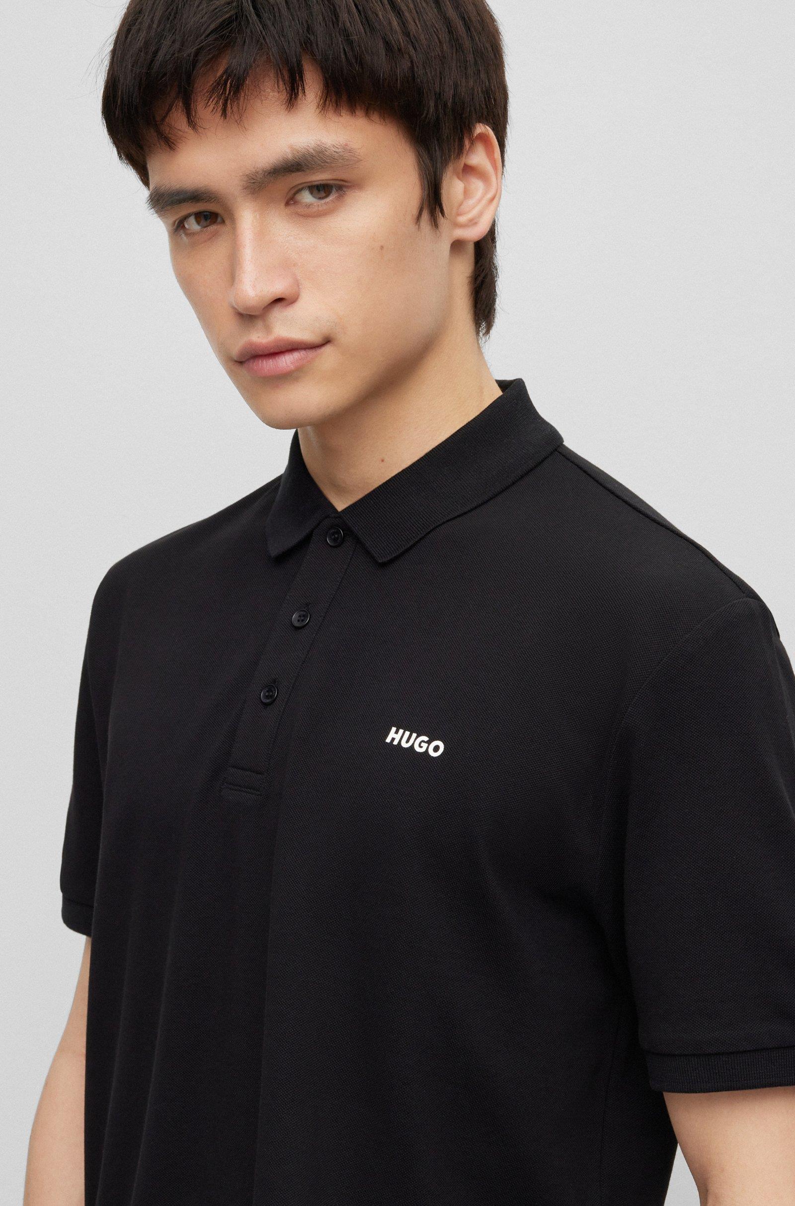 HUGO HUGO Erkek Polo Yaka Regular Fit Pamuklu Kısa Kollu Siyah Sweatshirt 50466182-002