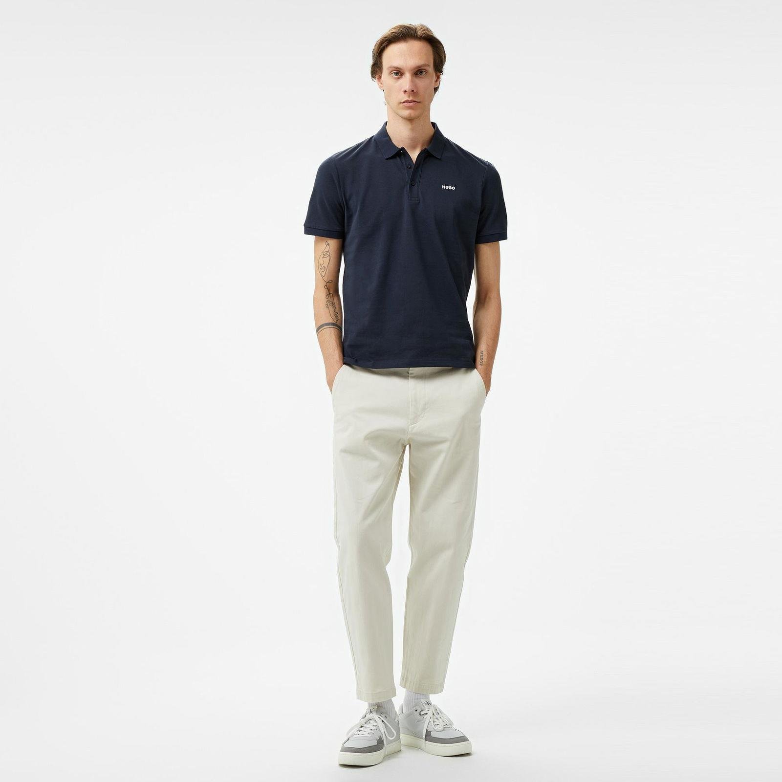 HUGO HUGO Erkek Polo Yaka Regular Fit Pamuklu Kısa Kollu Lacivert Polo Yaka T-Shirt 50466182-406