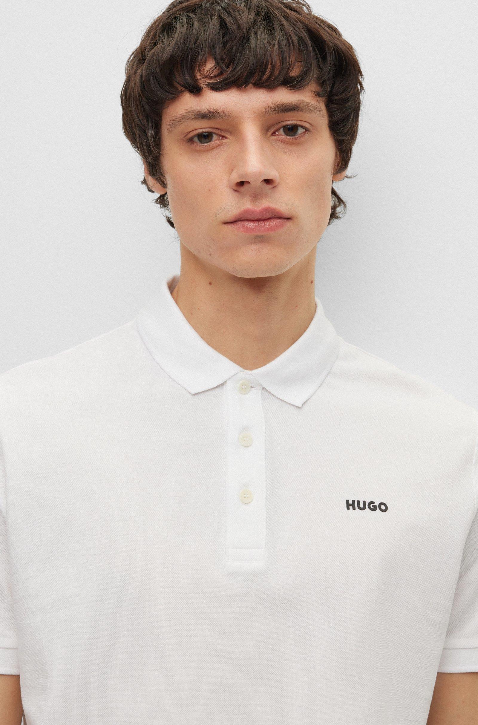 HUGO HUGO Erkek Polo Yaka Regular Fit Pamuklu Kısa Kollu Beyaz Sweatshirt 50466182-120