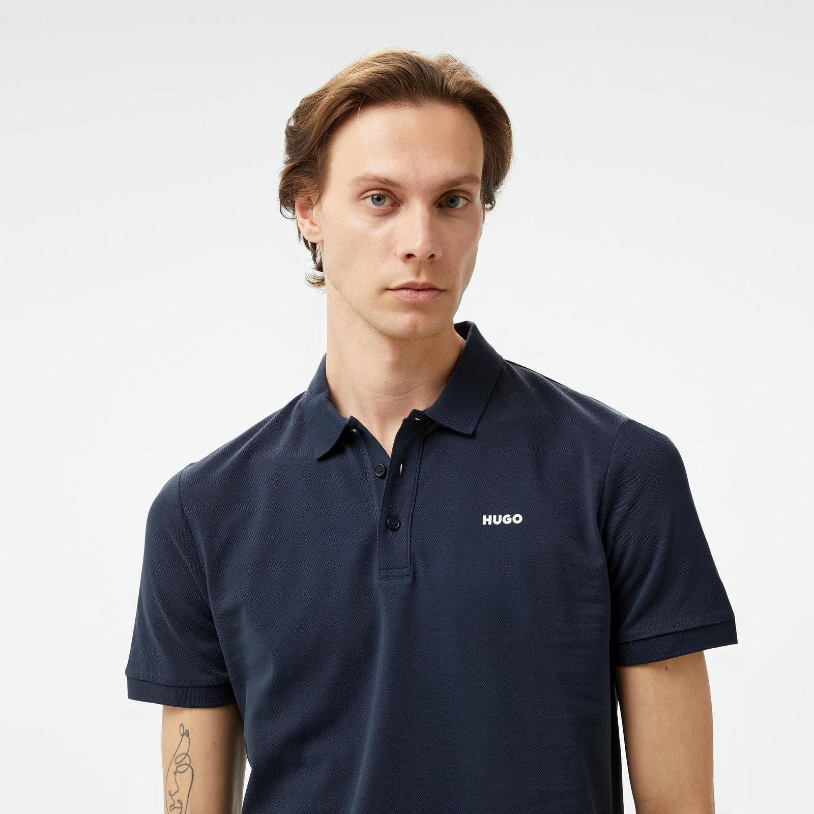 HUGO HUGO Erkek Polo Yaka Regular Fit Pamuklu Kısa Kollu Lacivert Polo Yaka T-Shirt 50466182-406