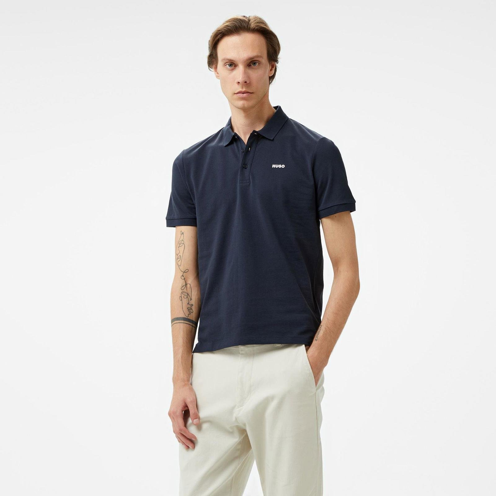 HUGO HUGO Erkek Polo Yaka Regular Fit Pamuklu Kısa Kollu Lacivert Polo Yaka T-Shirt 50466182-406