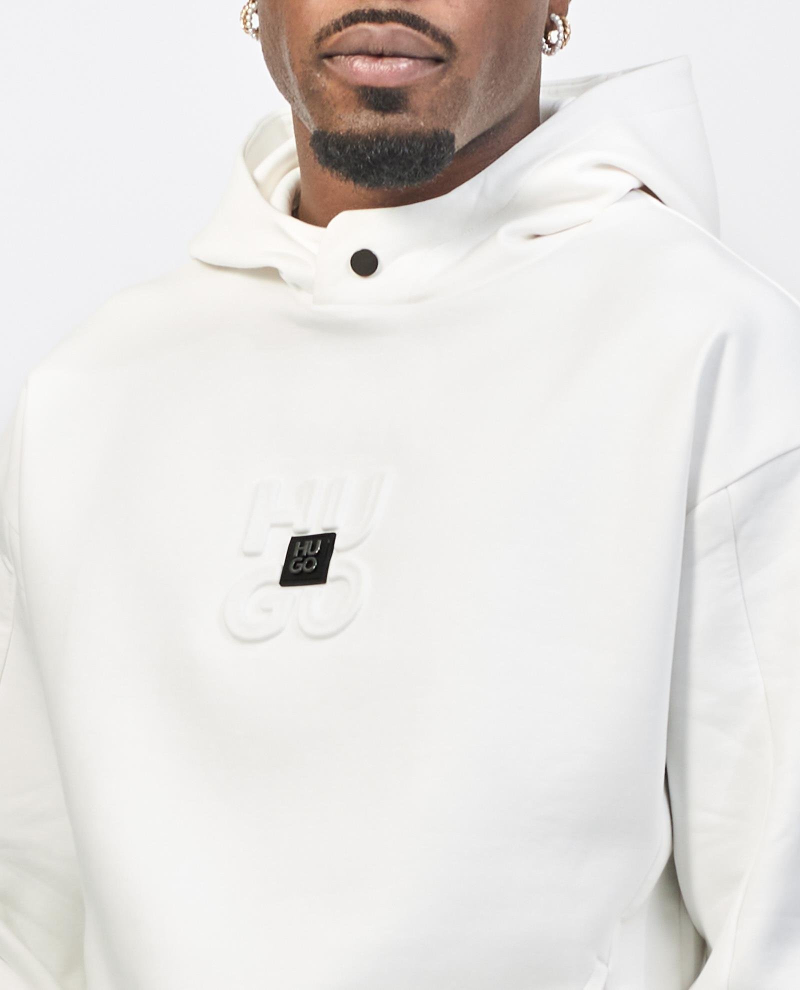 HUGO HUGO Erkek Rahat Kesim Monogram Logolu Pamuklu Yuvarlak Yaka Uzun Kollu Beyaz Sweatshirt 50530191-102