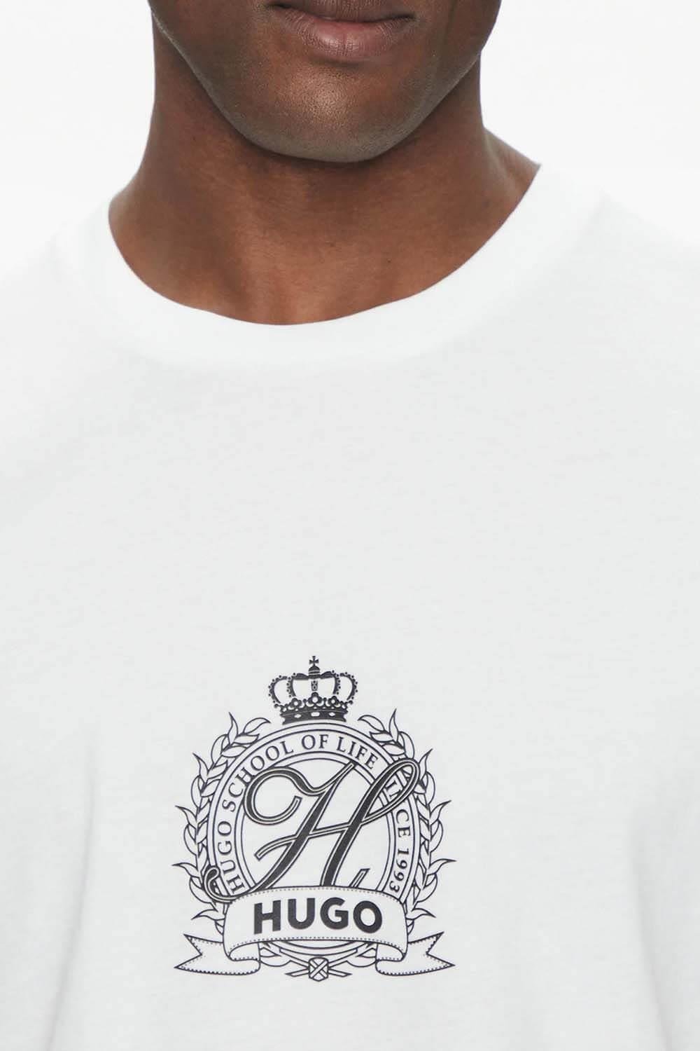HUGO HUGO Erkek Regular Fit Göğüste İşlemeli Logo Desenli Yuvarlak Yaka Kısa Kollu Pamuklu Beyaz T-Shirt 50538246-100
