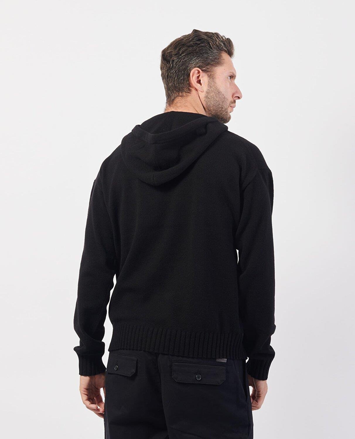 HUGO HUGO Erkek Regular Fit Marka Logolu Kapüşonlu Uzun Kollu Siyah Kazak 50527223-001