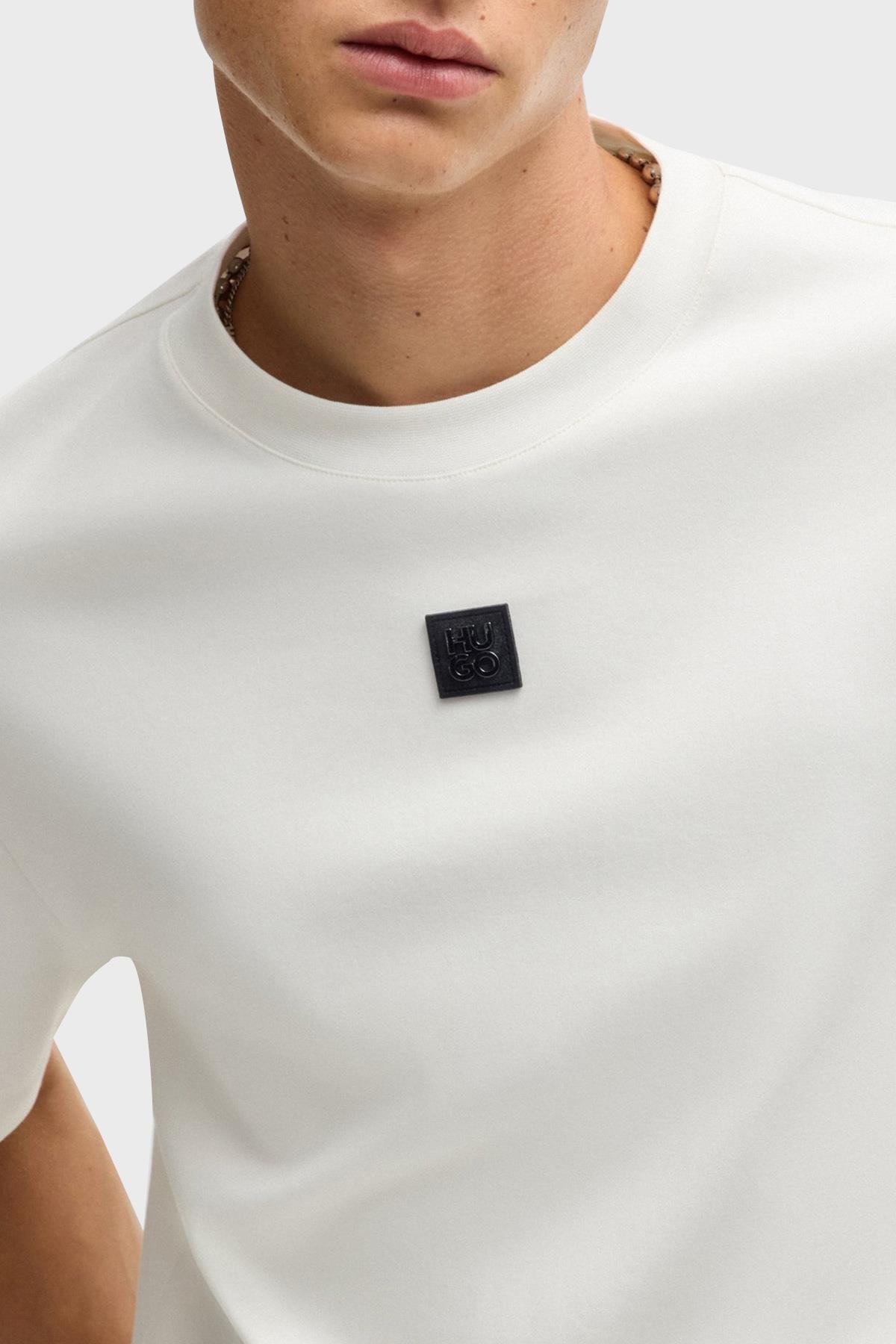 HUGO HUGO Erkek Sıfır Yaka Marka Logolu Beyaz T-Shirt 50505201-102