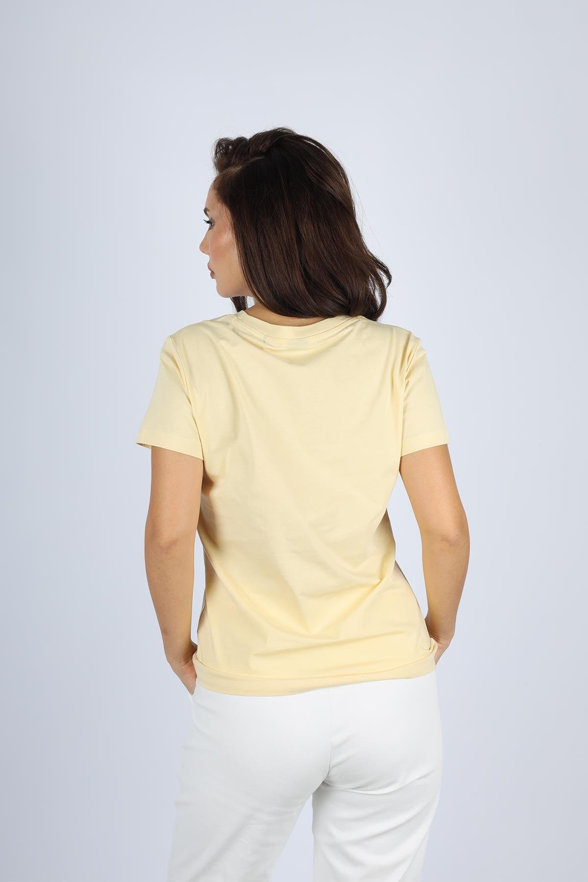 HUGO HUGO Kadın Pamuklu Marka Logolu Yuvarlak Yaka Sarı T-Shirt 50506973-747