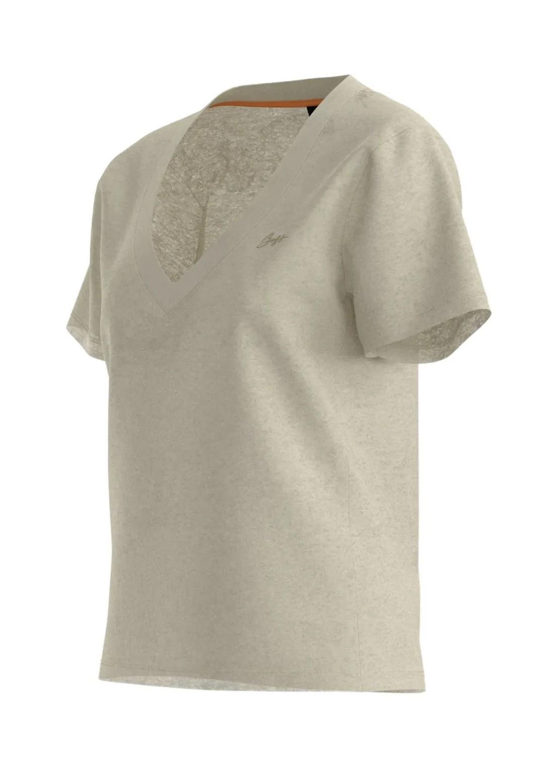 HUGO HUGO Kadın Rahat Kalıp V Yaka Pamuklu Kısa Kollu Bej T-Shirt 50538645-295