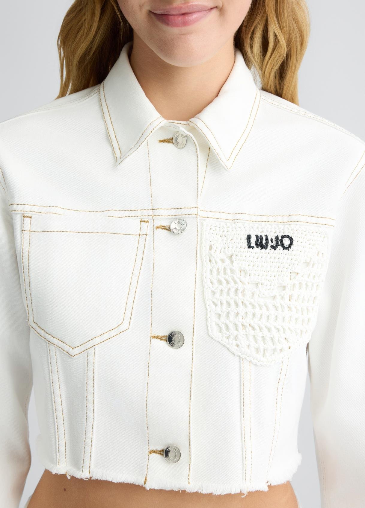 LIU JO Lıu Jo Kadın Düğme Kapama Crop Boy Geniş Kol Cep İşleme Detaylı Beyaz Ceket WA5446D4666-10701