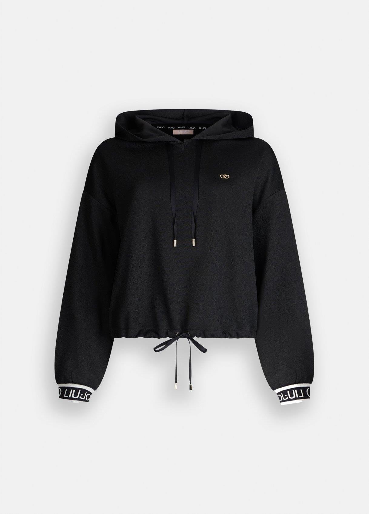 LIU JO Lıu Jo Kadın Düşük Omuzlu Normal Kalıp Beli İp Bağlamalı Kapüşonlu Uzun Kollu Siyah Sweatshirt TF5285J4747-R9342