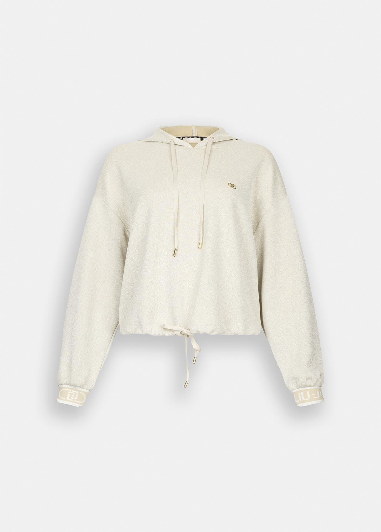 LIU JO Lıu Jo Kadın Düşük Omuzlu Normal Kalıp Beli İp Bağlamalı Kapüşonlu Uzun Kollu Ekru Sweatshirt TF5285J4747-A8586
